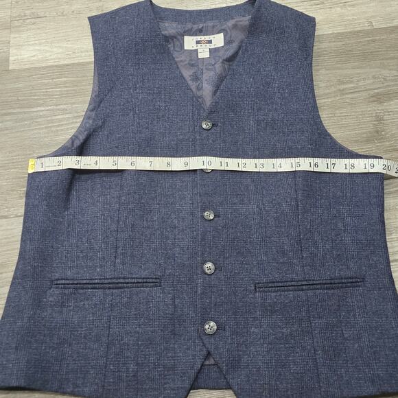 Joseph Abboud Blue Herringbone Wool Button Up Pocketed Suit Dress Vest - Picture 5 of 7
